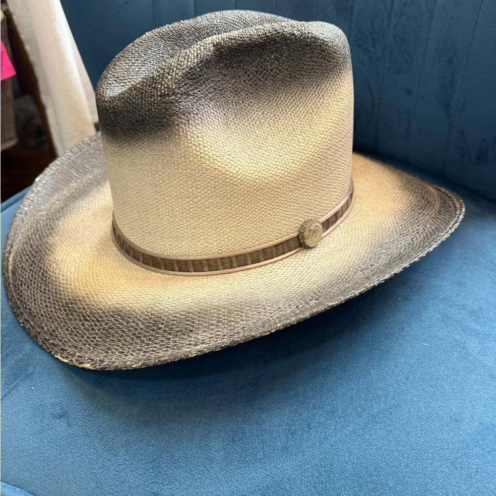 Charlie 1 Horse Straw Western Hat Size 7 3/8 Large Tan Brown Band